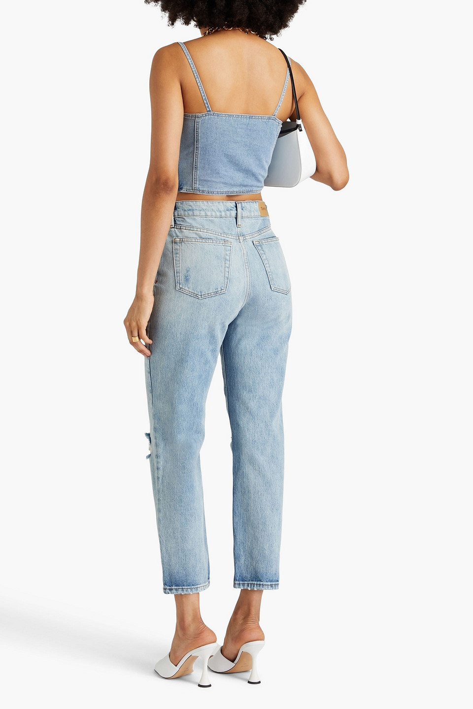 Shop Tomorrow Denim Terri Distressed High-rise Straight-leg Jeans In Light Denim