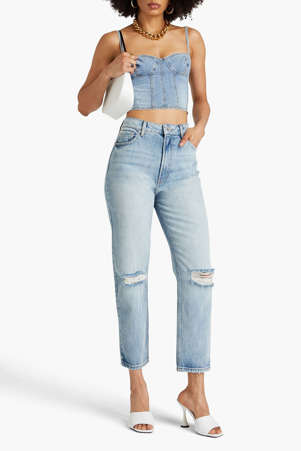 Shop Tomorrow Denim Terri Distressed High-rise Straight-leg Jeans In Light Denim