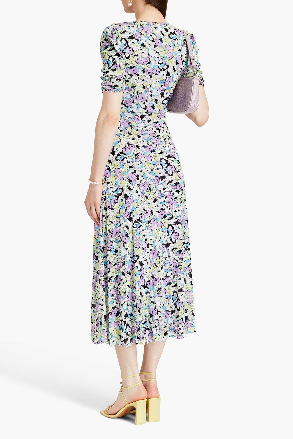 DIANE VON FURSTENBERG Koren reversible ruched floral-print stretch-mesh midi dress