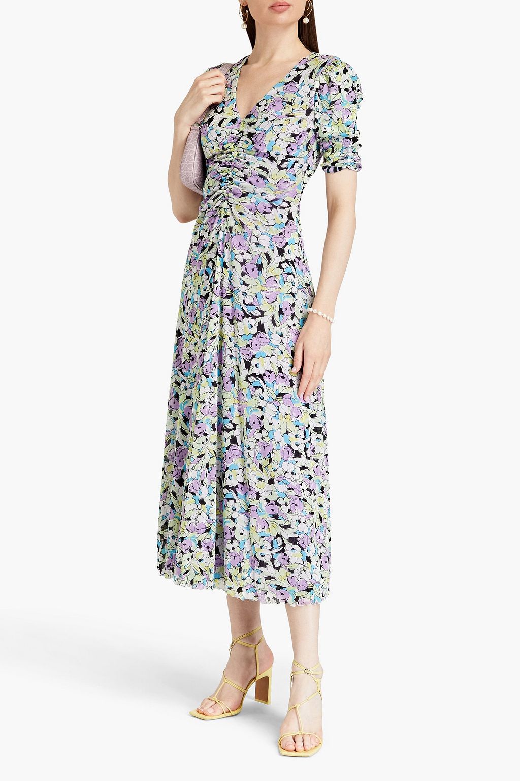 DIANE VON FURSTENBERG Koren reversible ruched floral-print stretch-mesh midi dress