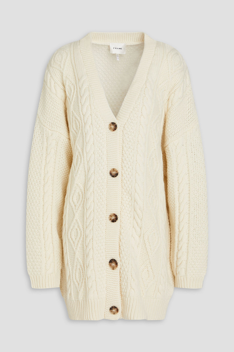Frame Cable-knit Merino Wool Cardigan In Cream