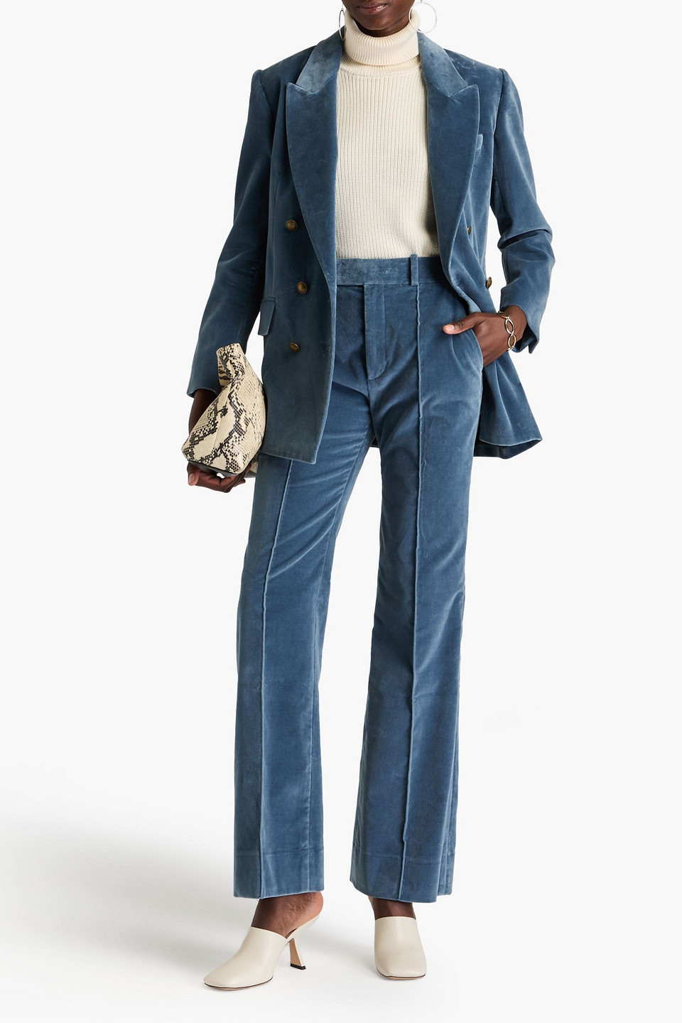 Frame The Slim Stacked Cotton-blend Velvet Straight-leg Pants In Slate Blue