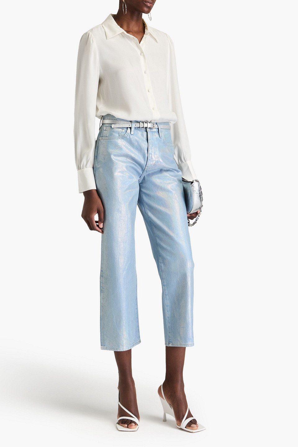 FRAME LE JANE CROP IRIDESCENT-EFFECT HIGH-RISE STRAIGHT-LEG JEANS