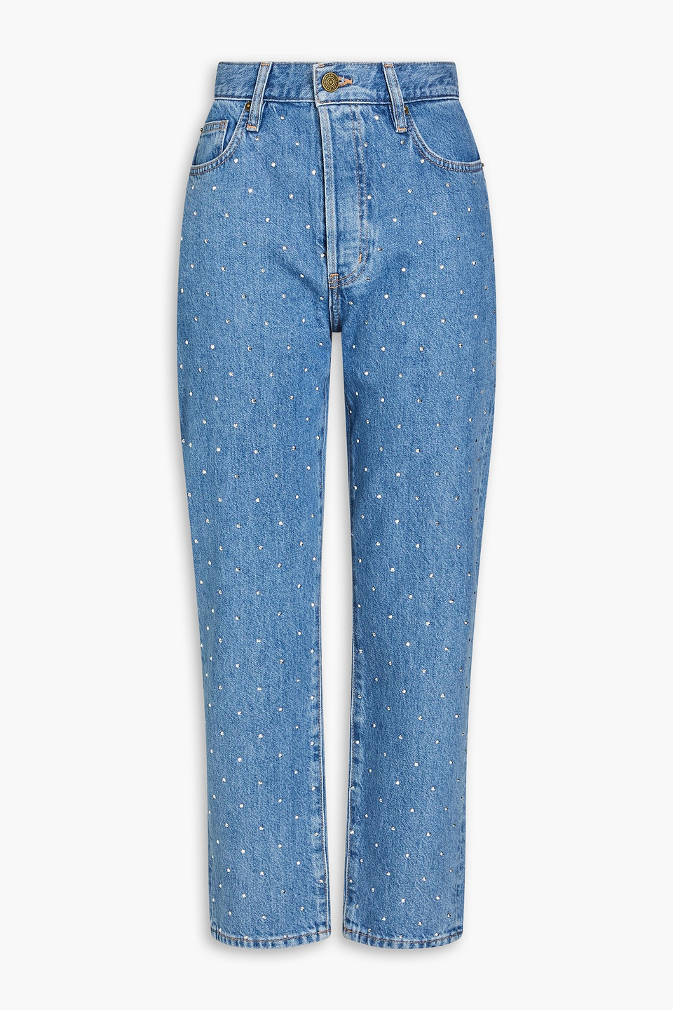 Frame Crystal-embellished Cropped Straight-leg Jeans In Mid Denim