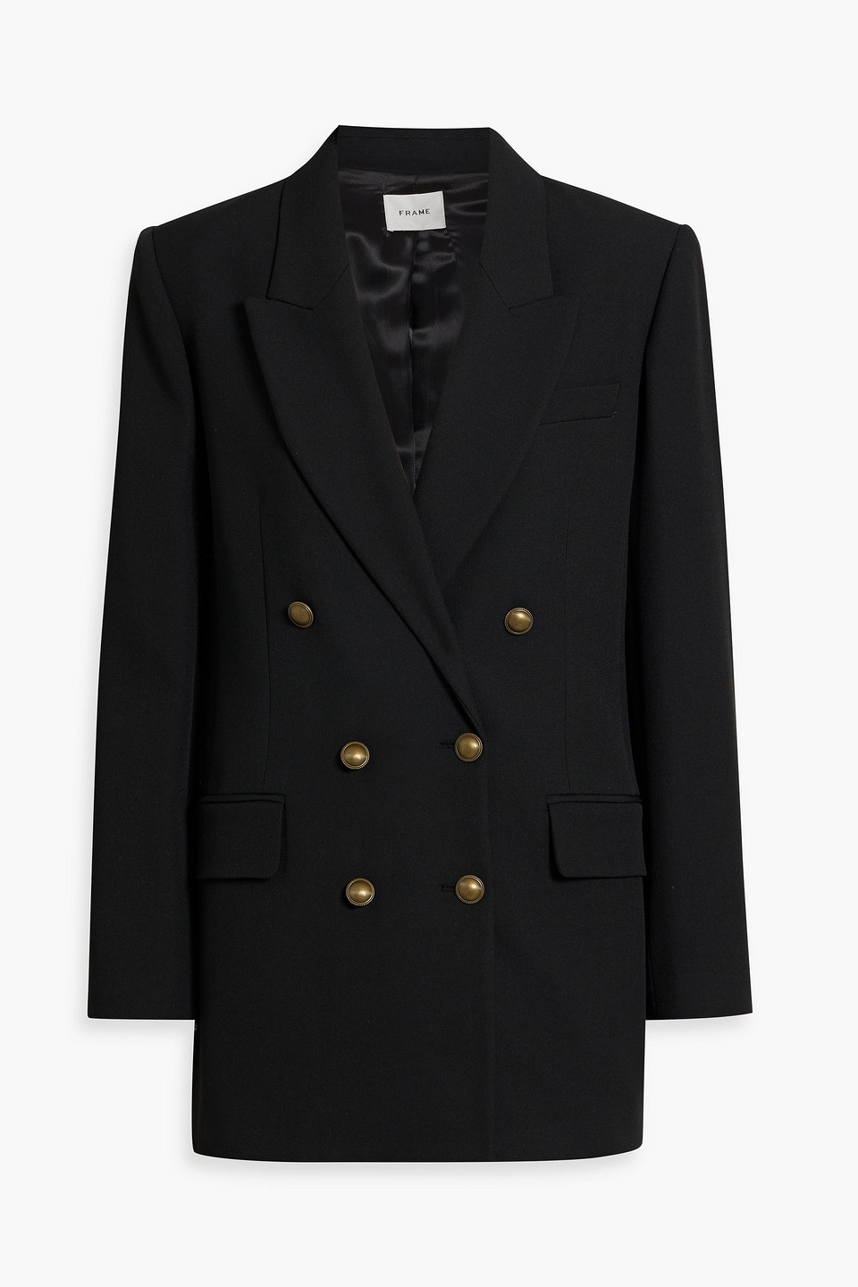 Frame Double-breasted Crepe Blazer In Black