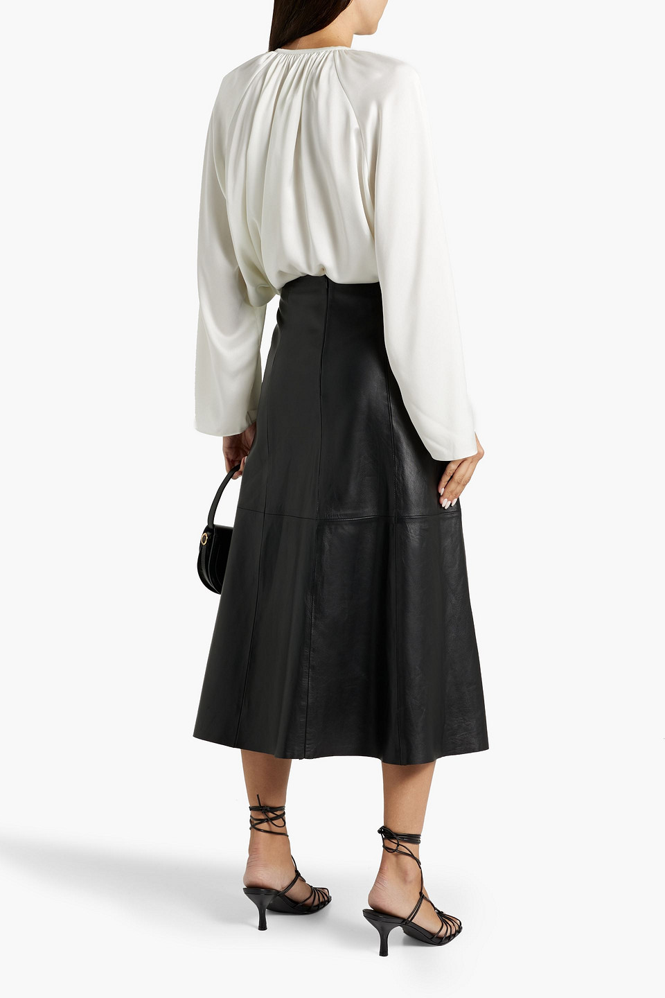 Frame Strap Pleated Blouse In White