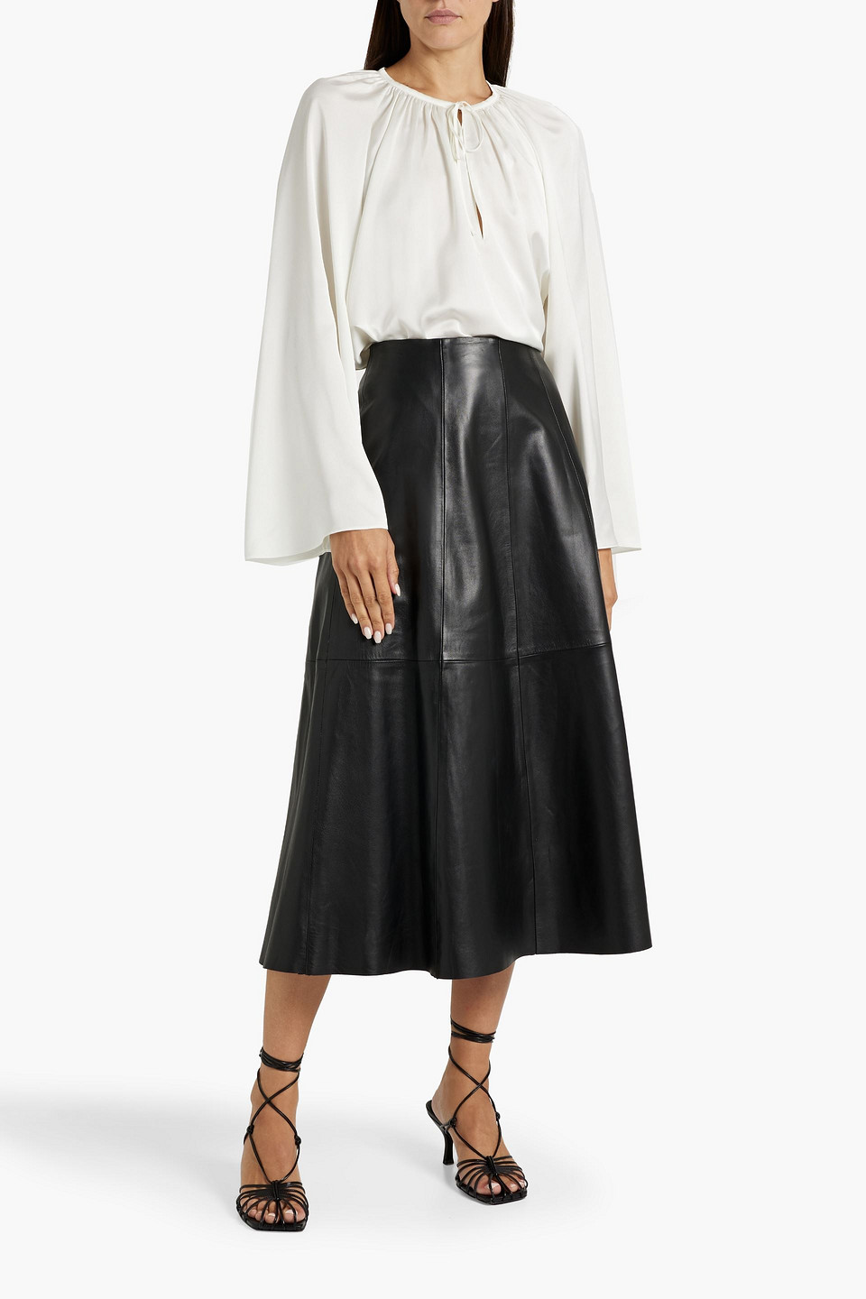 Frame Strap Pleated Blouse In White