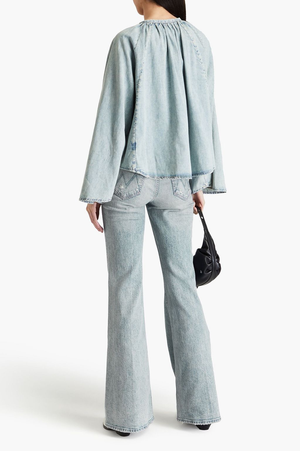 FRAME Faded cotton and linen-blend chambray blouse