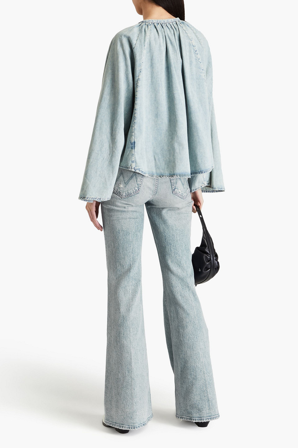 Shop Frame Faded Cotton And Linen-blend Chambray Blouse In Light Denim