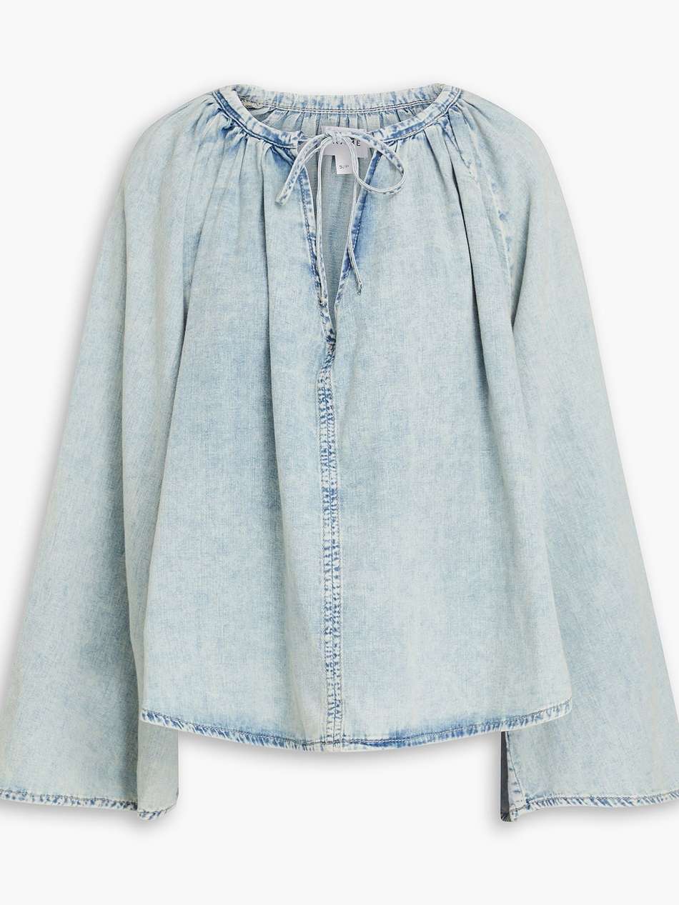faded cotton and linen-blend chambray blouse