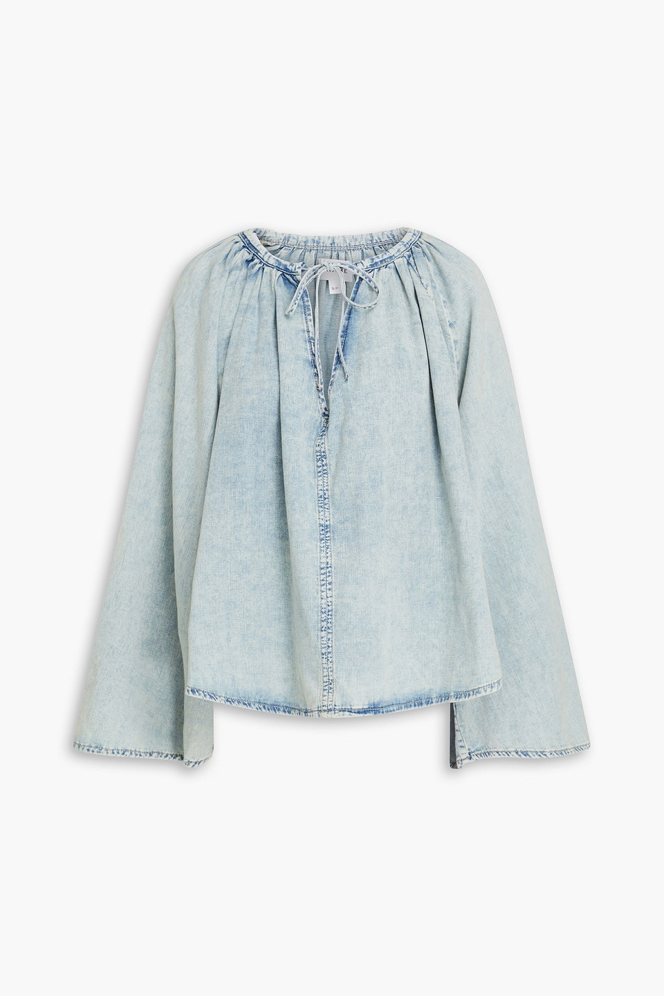 Frame Faded Cotton And Linen-blend Chambray Blouse In Light Denim