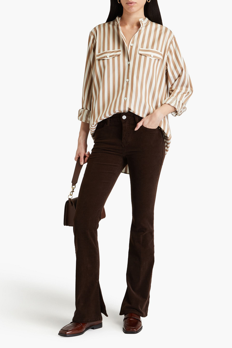 Frame Cotton Striped Shirt In Light Brown