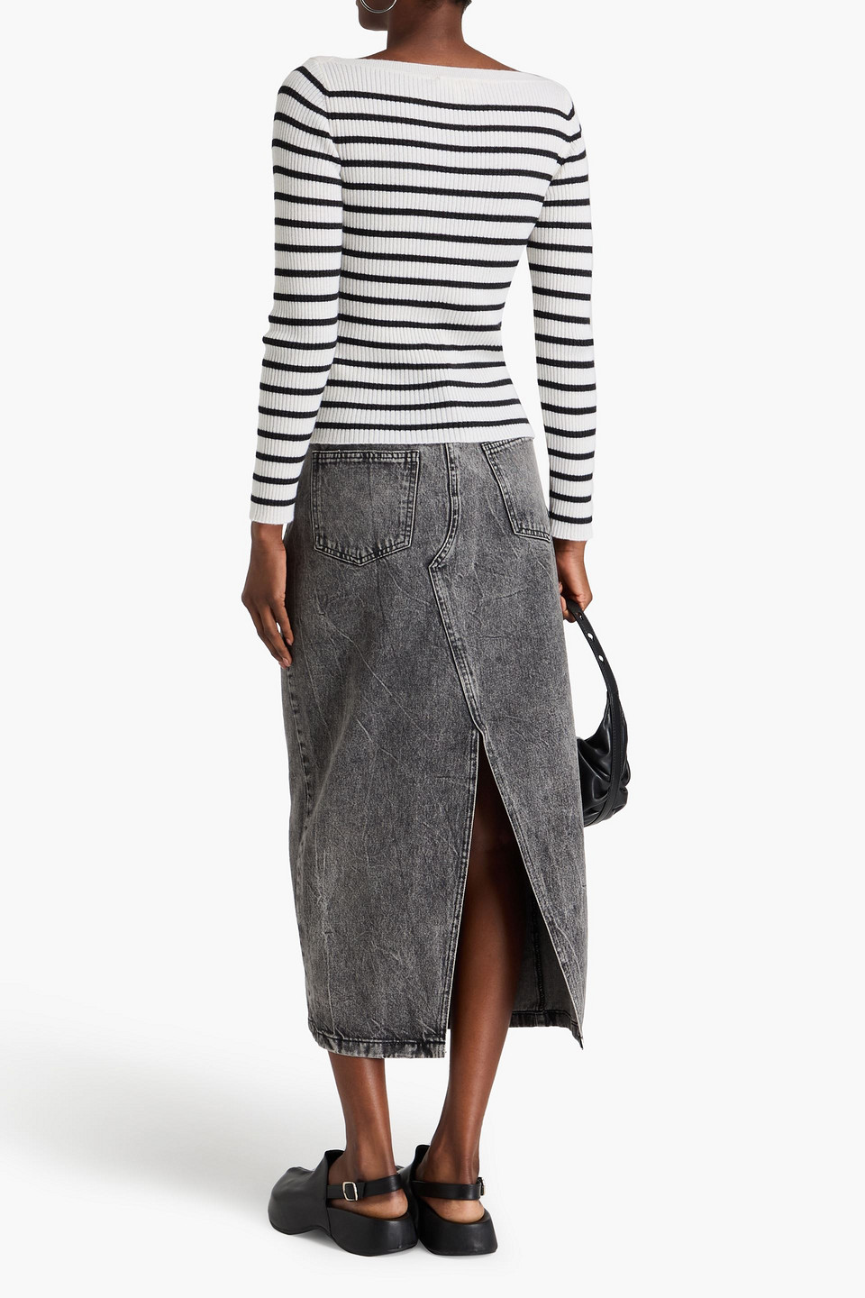 Frame Striped Boatneck Sweater In Ivory
