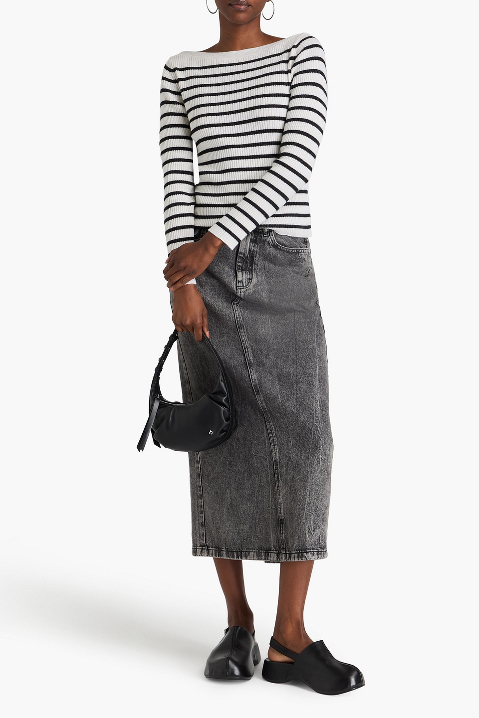 Frame Striped Boatneck Sweater In Ivory