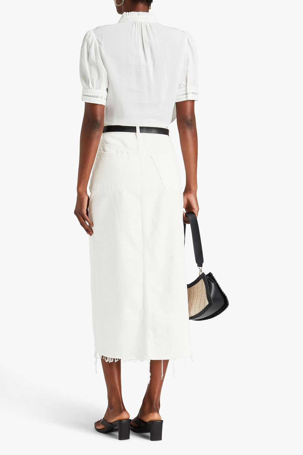 FRAME The Midaxi frayed denim midi skirt