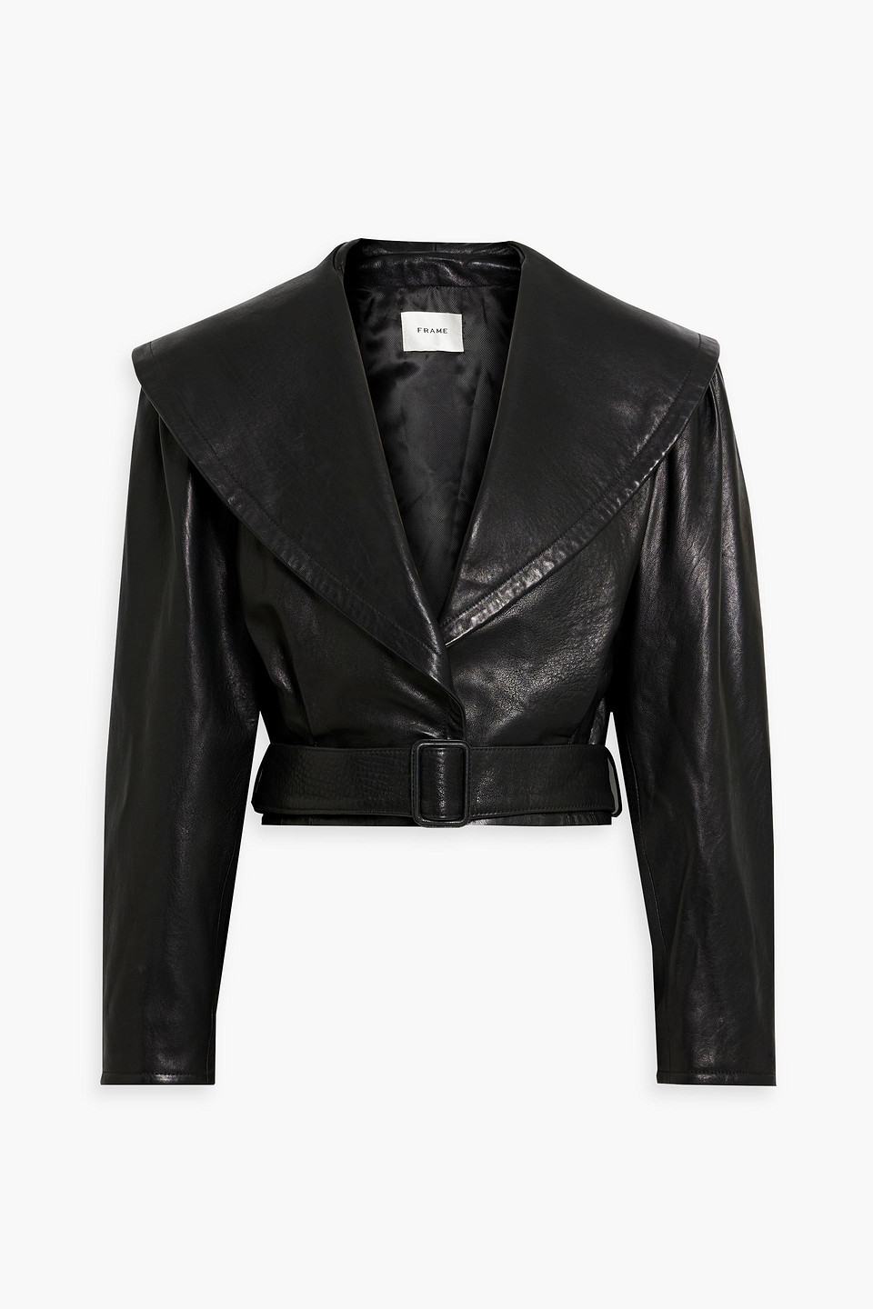 Frame Cropped Textured-leather Jacket In Black