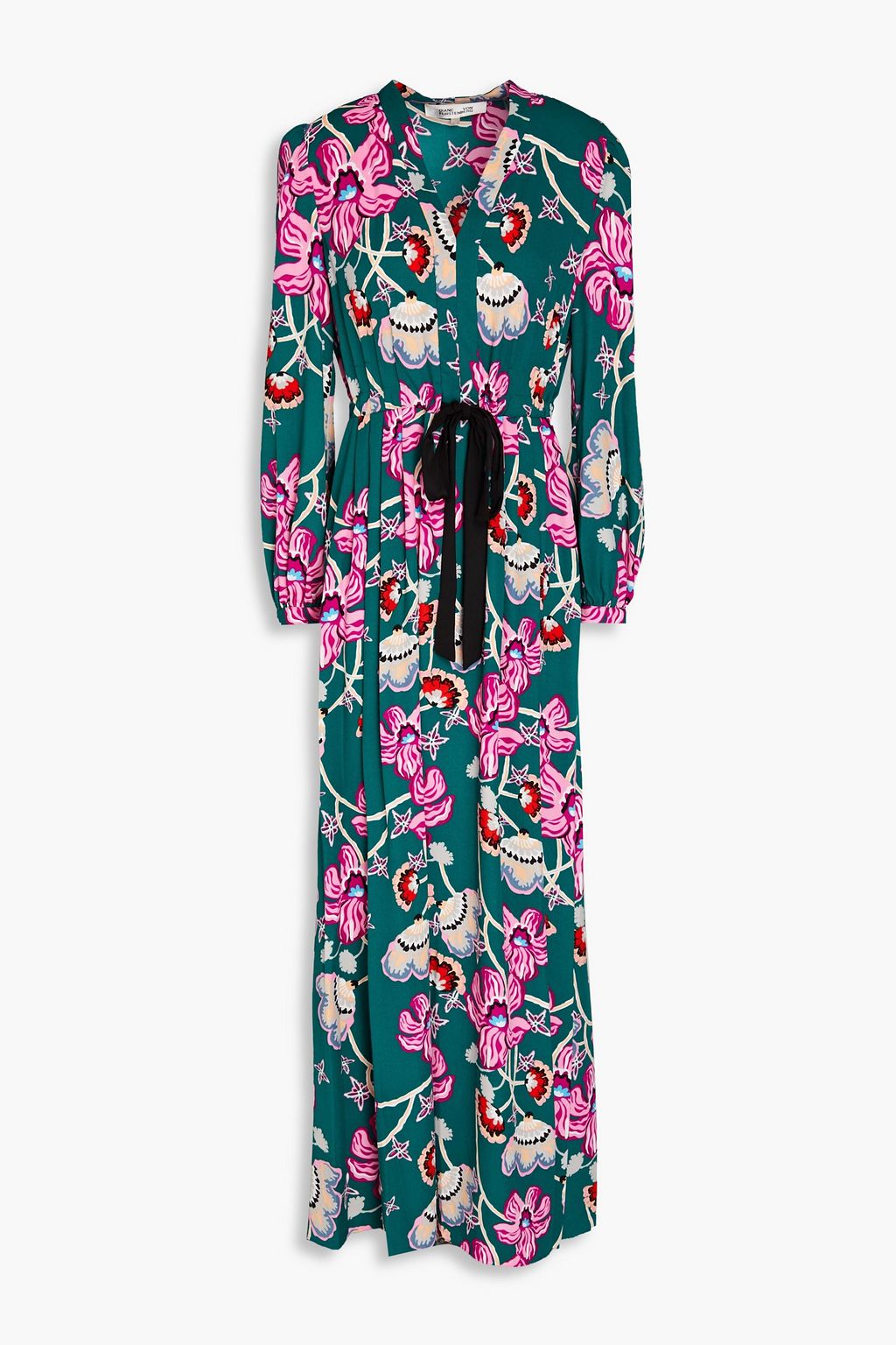 Lilo pleated floral print crepe de chine maxi dress