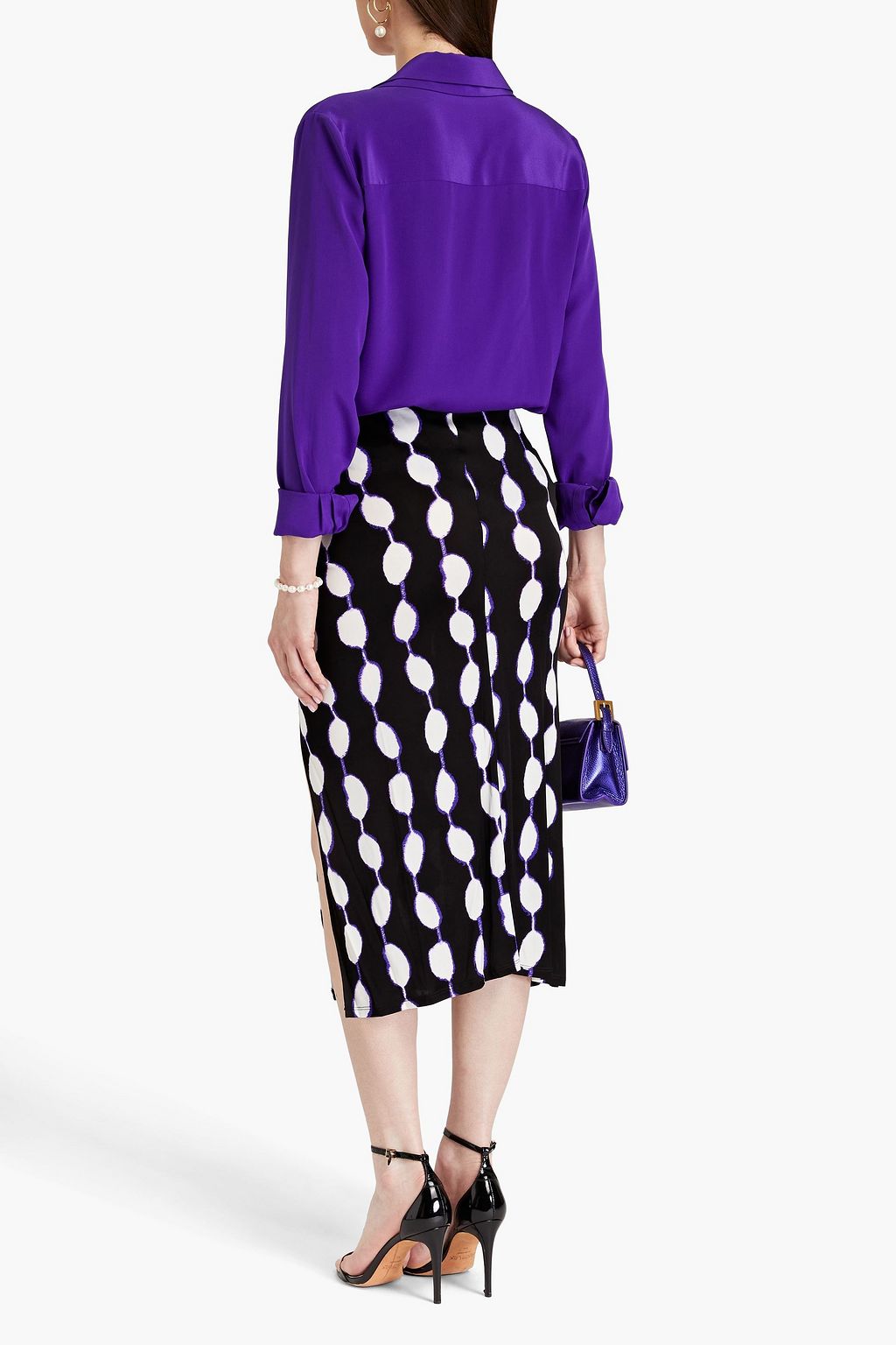 DIANE VON FURSTENBERG تنورة متوسطة الطول من الجيرسي بتأثير مزموم مزينة بطبعات