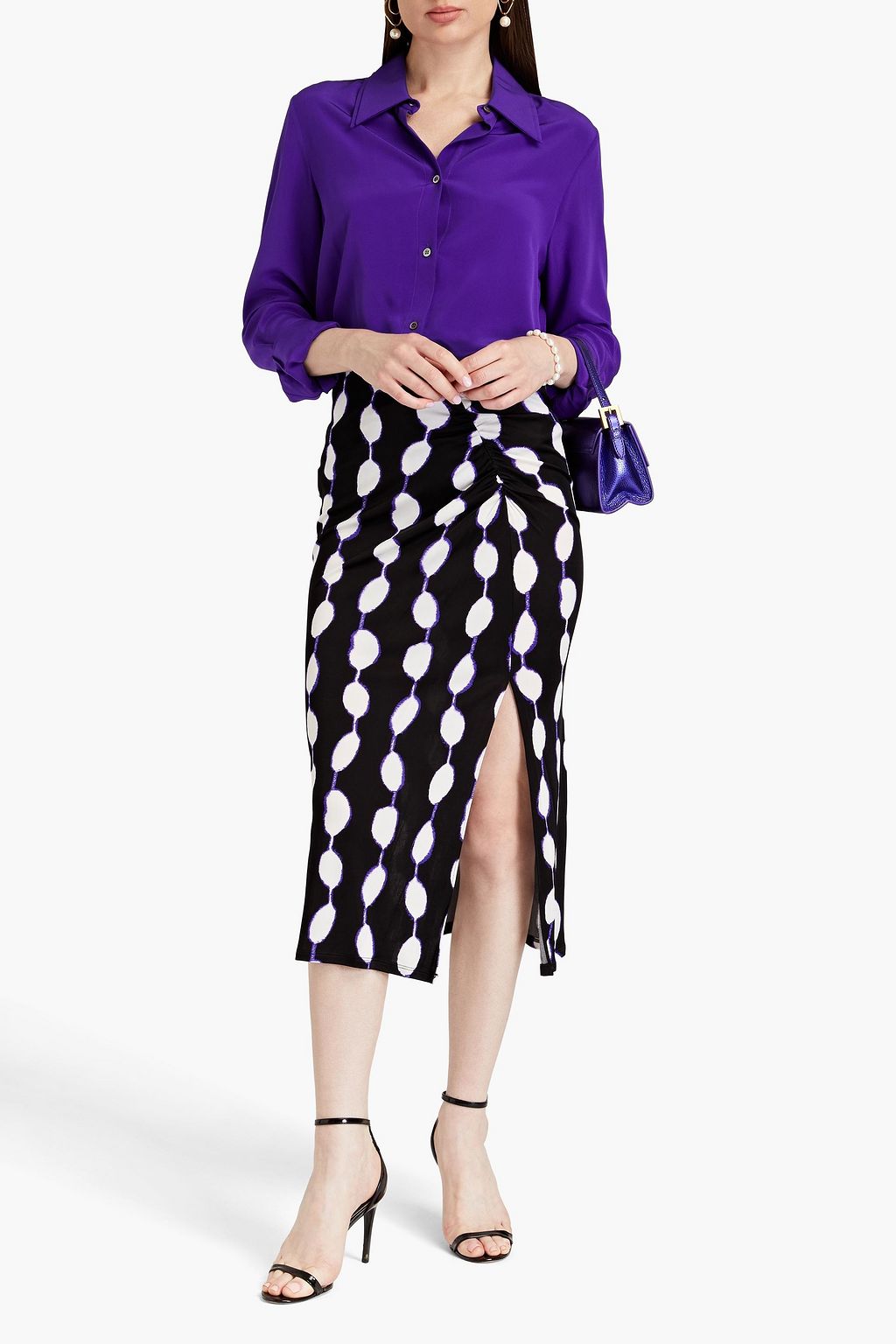 DIANE VON FURSTENBERG تنورة متوسطة الطول من الجيرسي بتأثير مزموم مزينة بطبعات