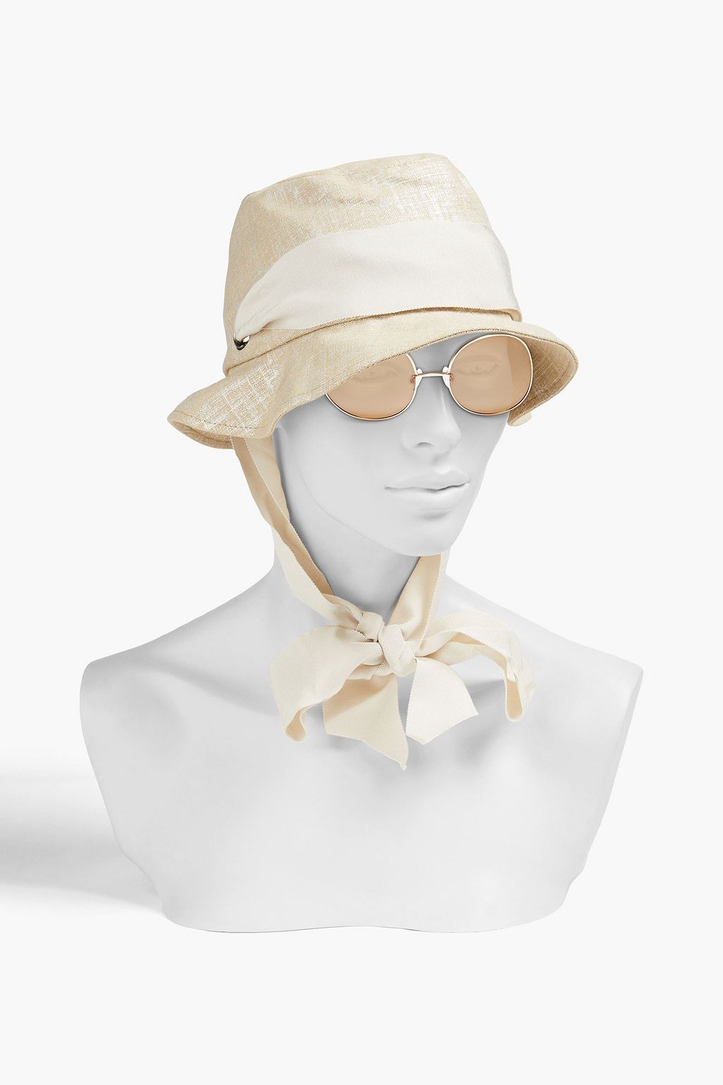GIGI BURRIS MILLINERY قبعة شمس «+ سبيس فور جاينتس تريل» من الكنفا بلون معدني بحواف من الحرير المضلّع