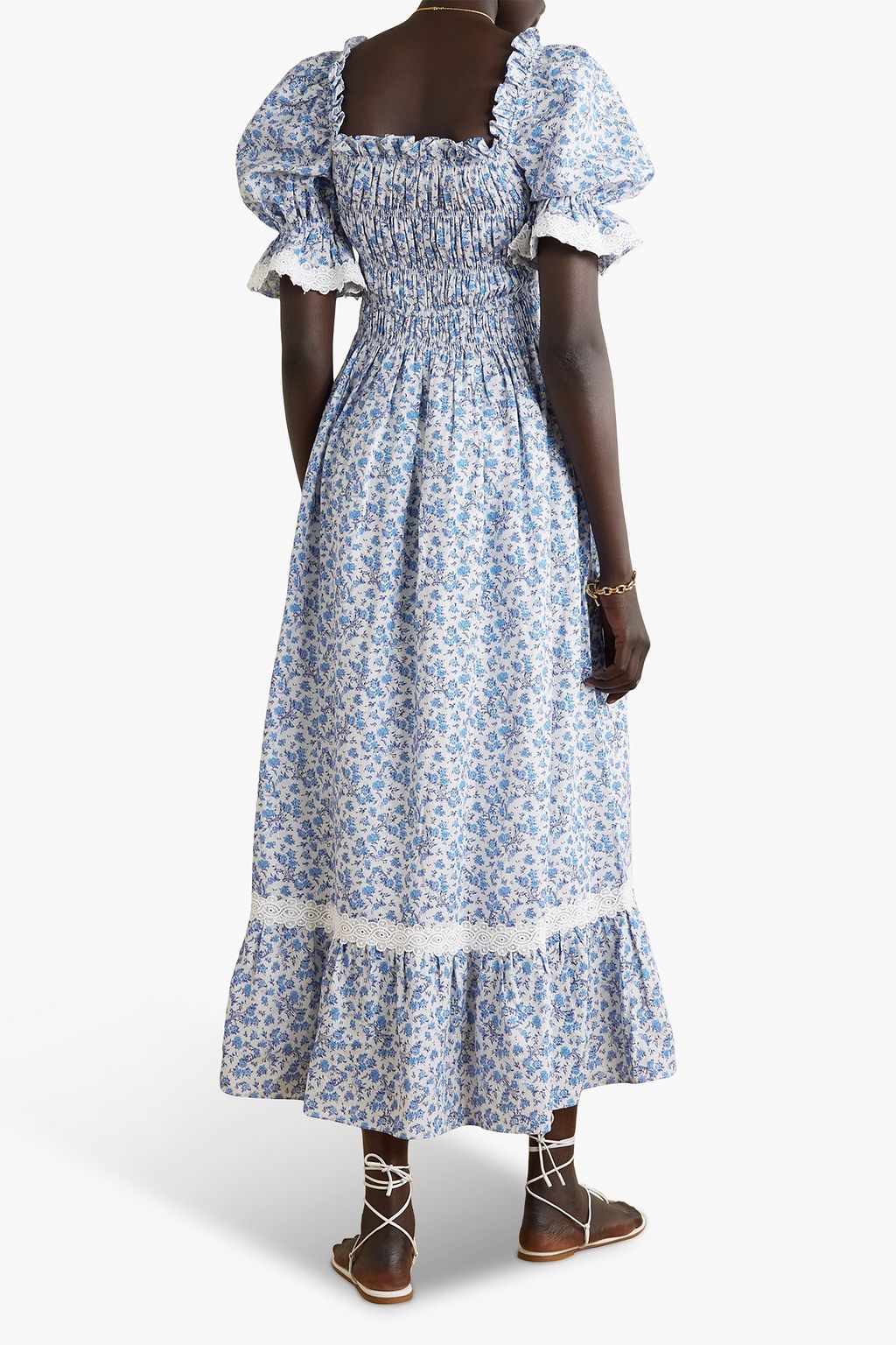 LUG VON SIGA Elisa smocked floral-print cotton and linen-blend midi dress