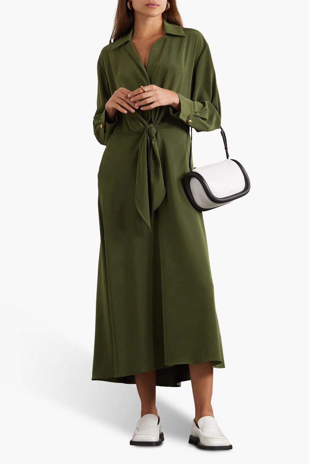 VINCE. Tie-front jersey midi shirt dress