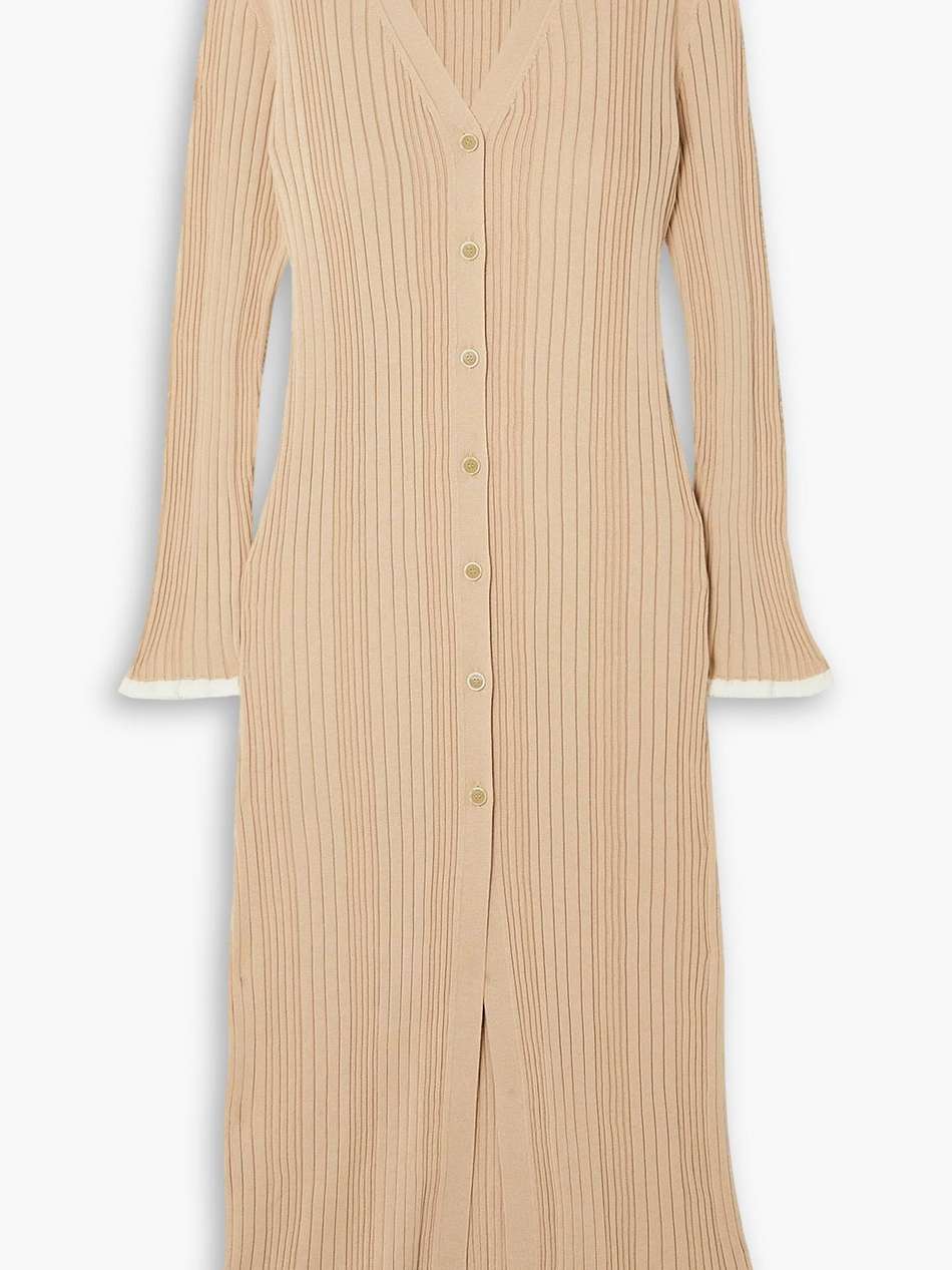 emiliana ribbed silk and cotton-blend midi dress