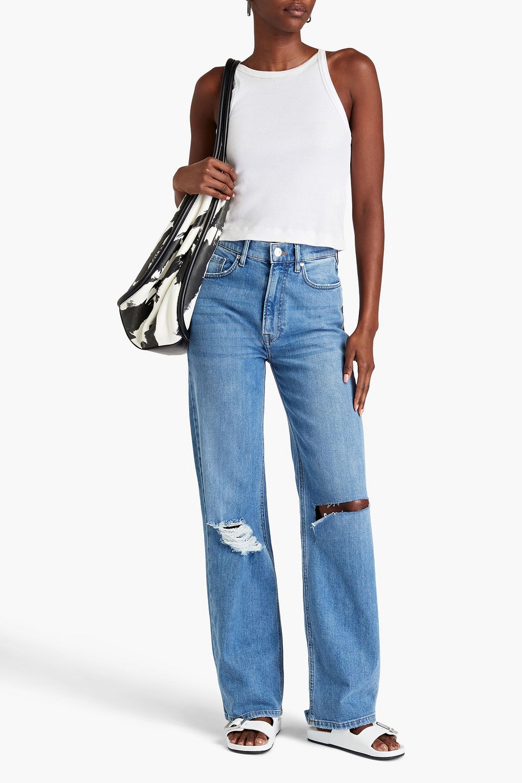 TOMORROW DENIM جينز بأرجل مستقيمة وخصر عالٍ بتأثير معتق