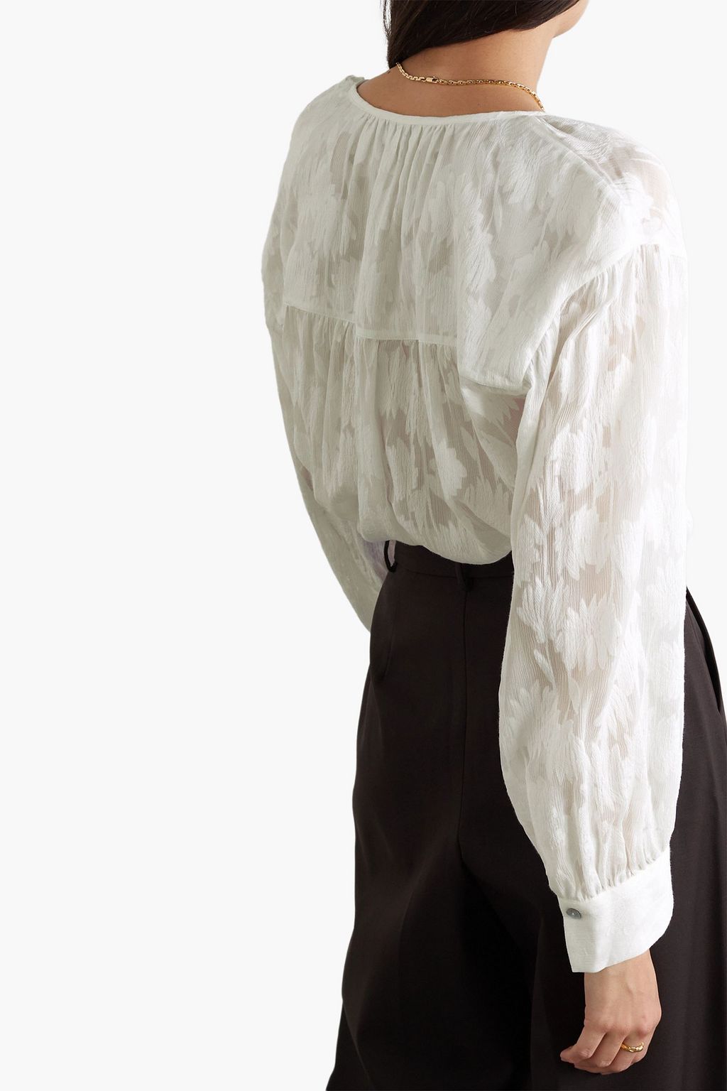 VINCE. Shirred silk and cotton-blend jacquard blouse