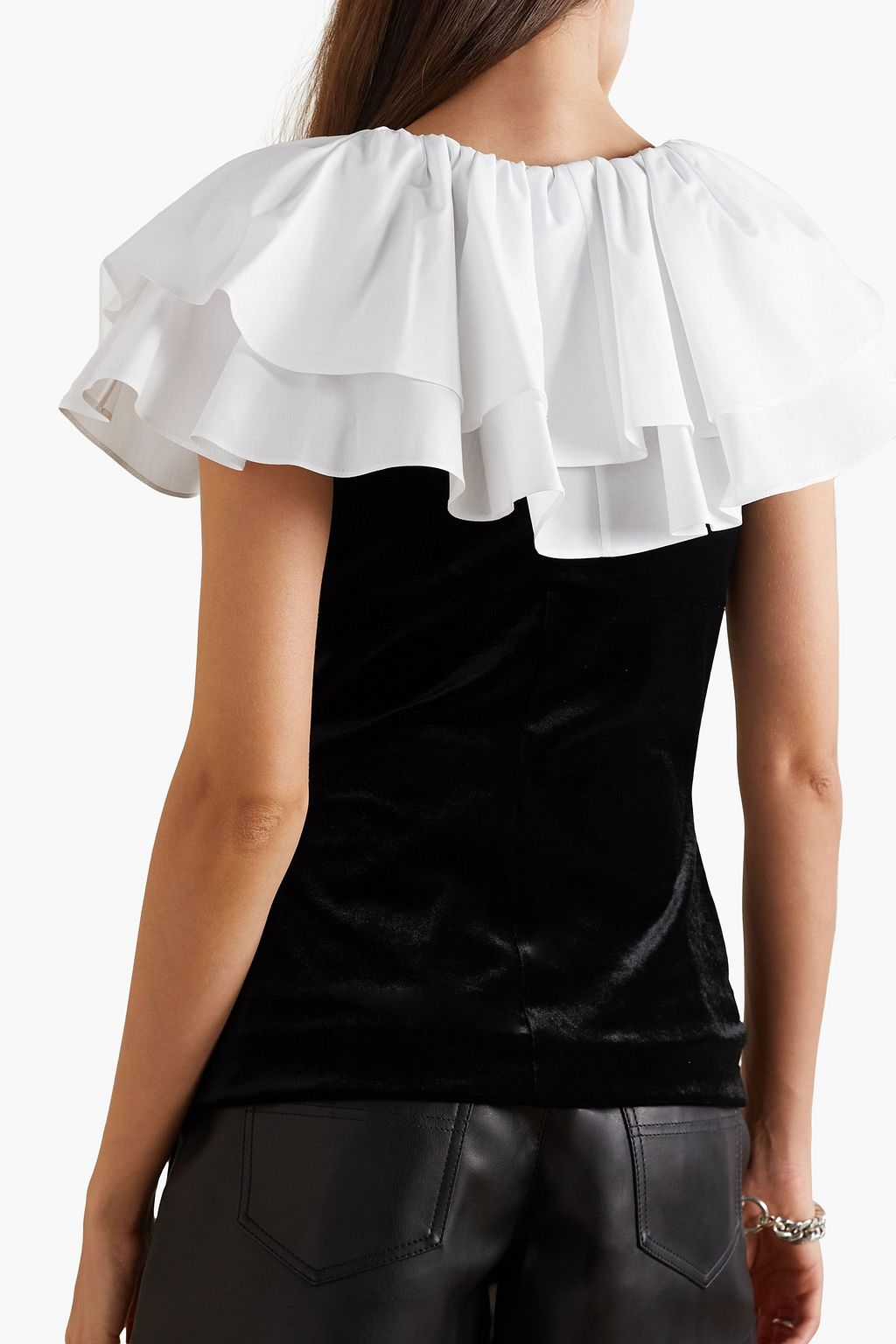 PHILOSOPHY DI LORENZO SERAFINI Ruffled poplin and velvet blouse