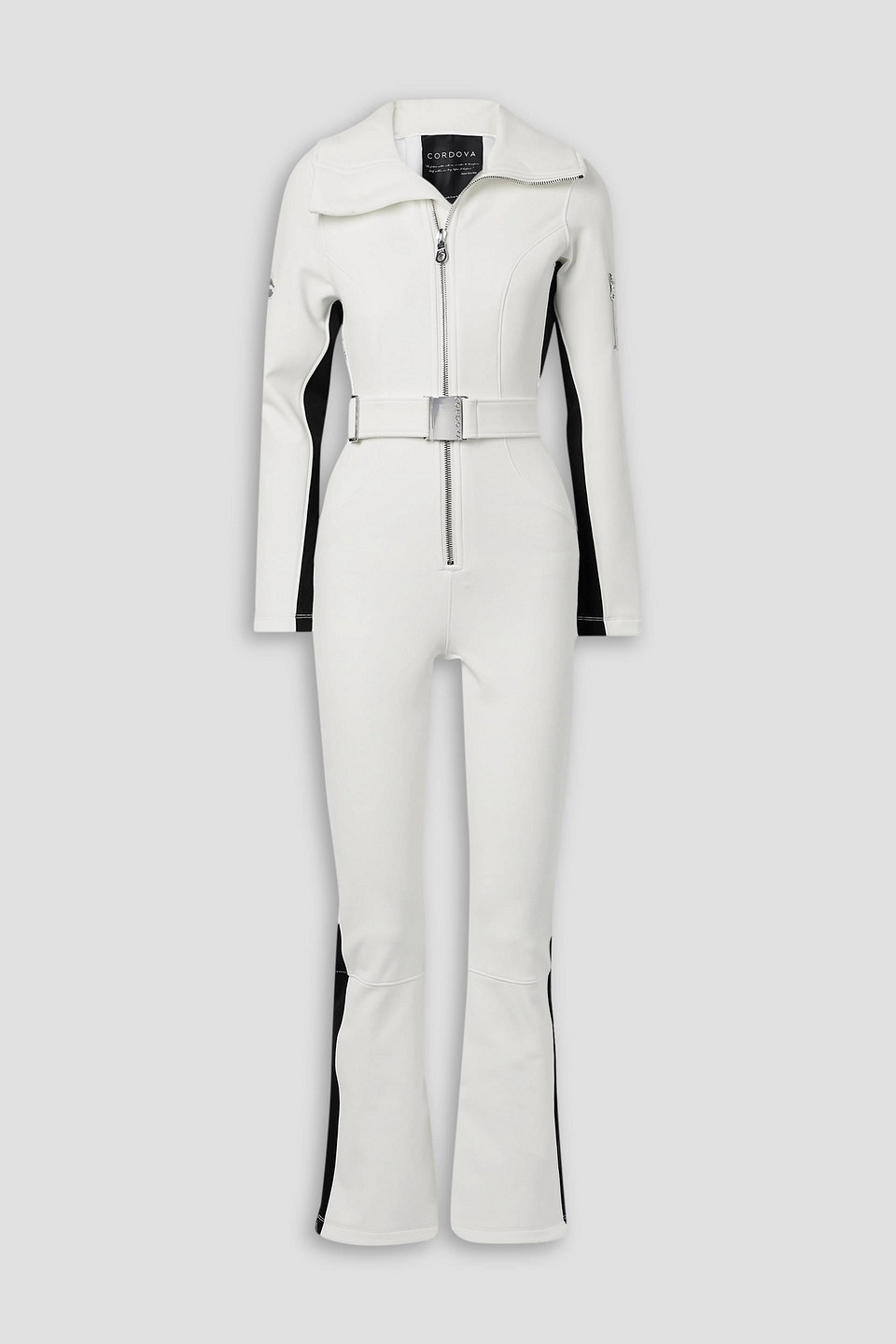 Cordova White Side Stripe Ski Suit In Ivory