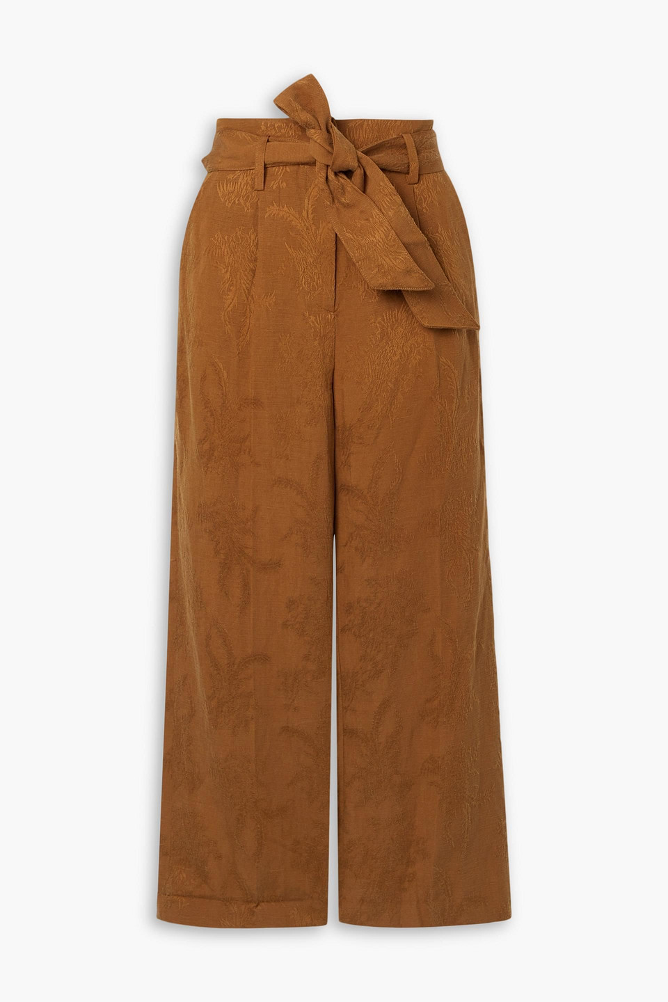 Shop Veronica Beard Vitha Cropped Modal And Linen-blend Jacquard Wide-leg Pants In Camel