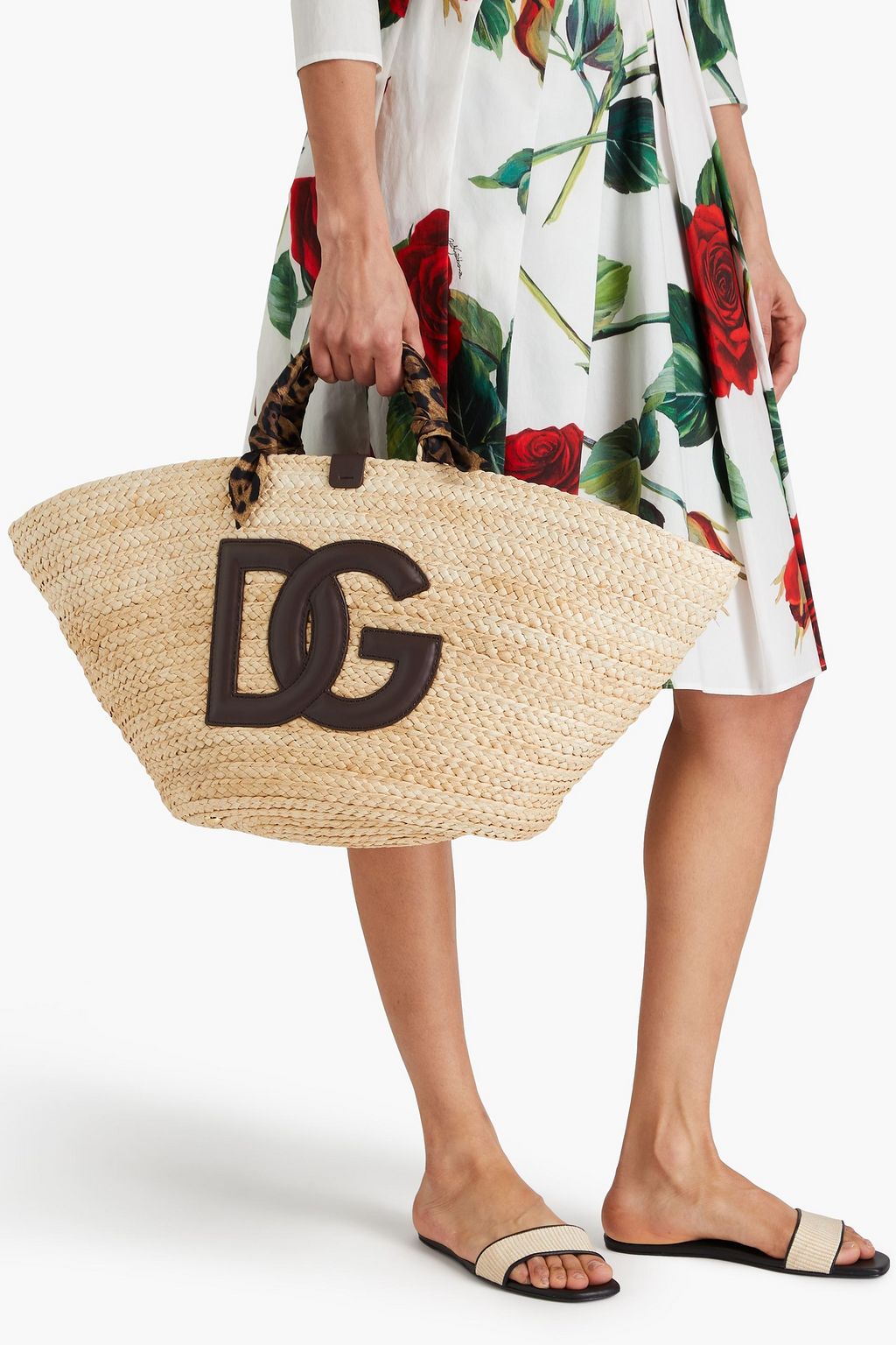 DOLCE&GABBANA Leather-trimmed straw tote
