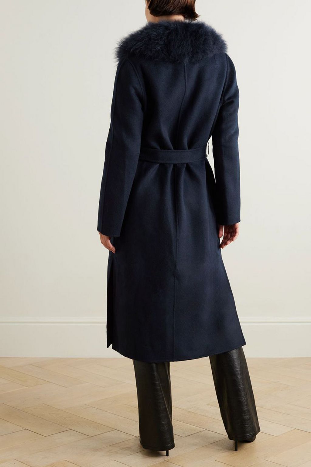 YVES SALOMON Belted shearling-trimmed wool and cashmere-blend coat