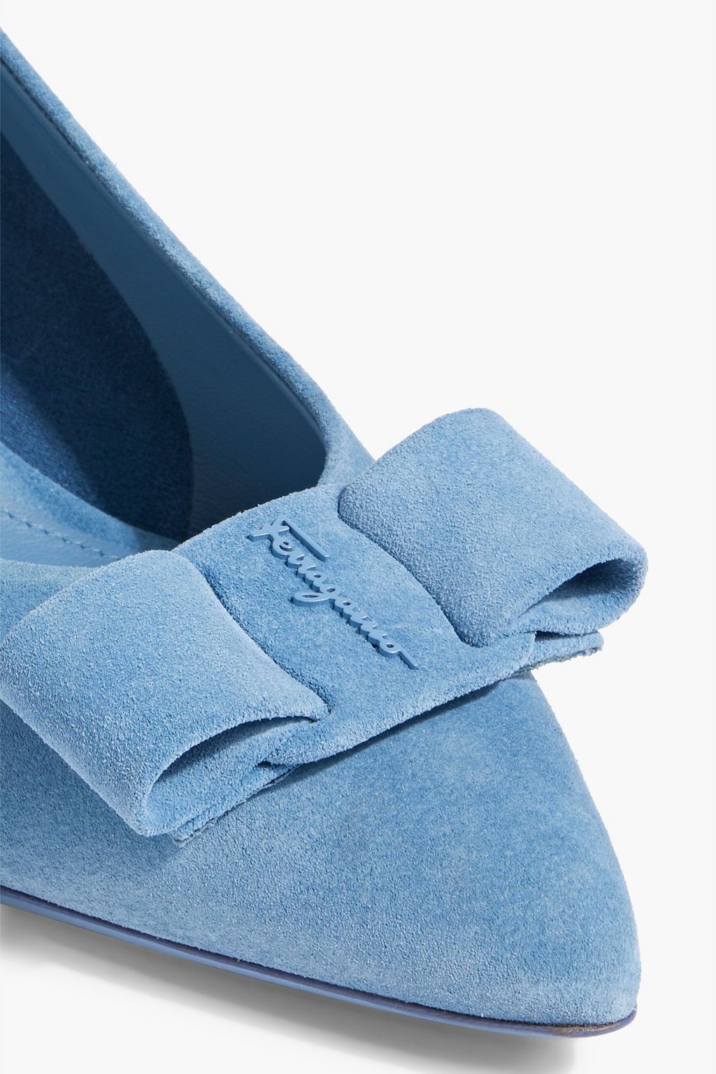 FERRAGAMO Viva 55 bow-embellished suede pumps