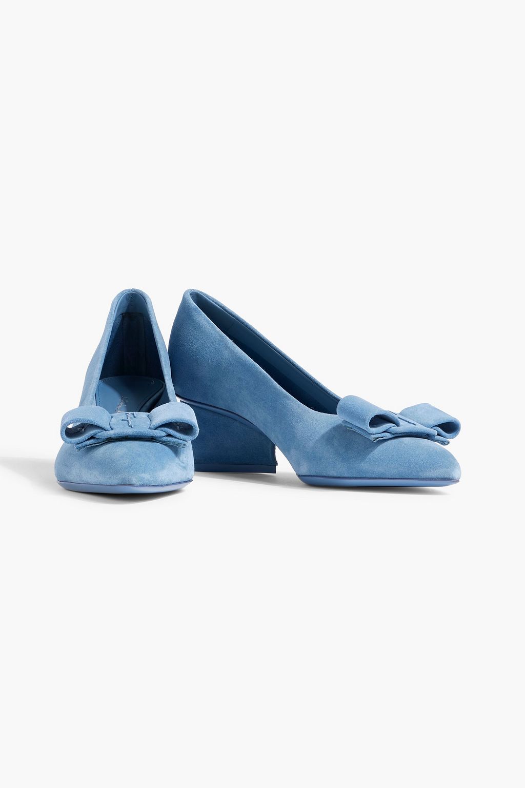 FERRAGAMO Viva 55 bow-embellished suede pumps
