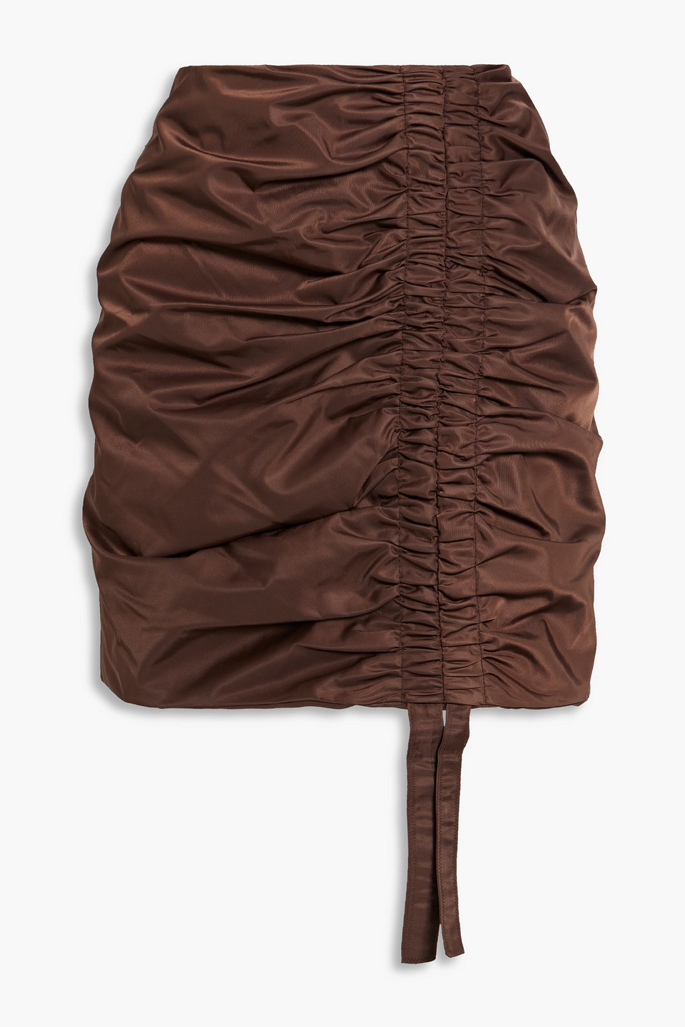 Shop Ganni Ruched Shell Mini Skirt In Brown