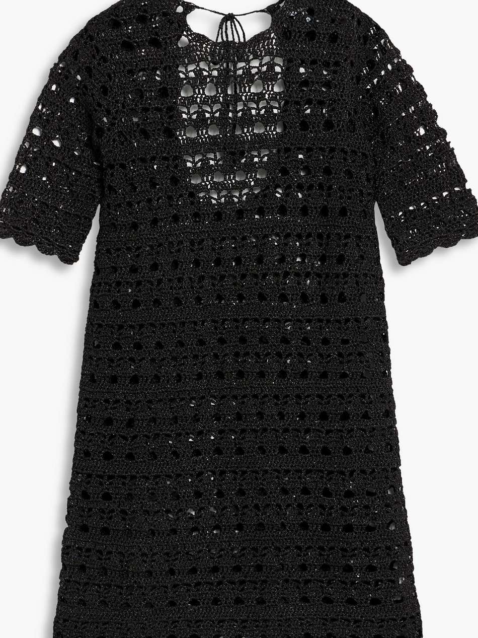 metallic open-knit mini dress