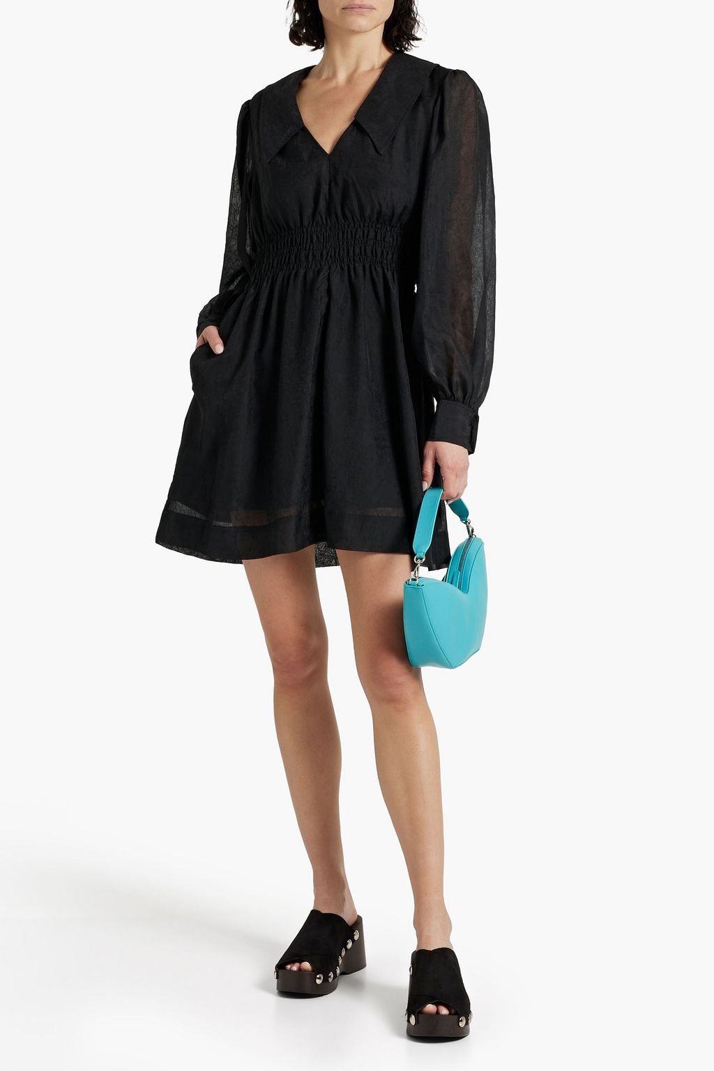 GANNI Shirred jacquard mini dress