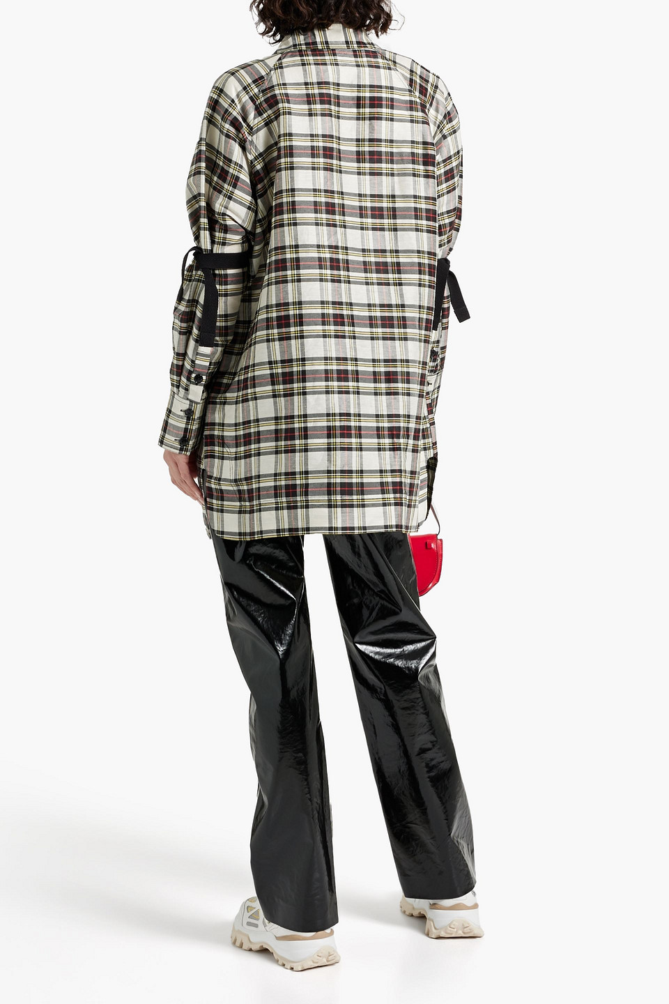 Ganni Checked Long-sleeve Shirt In Black