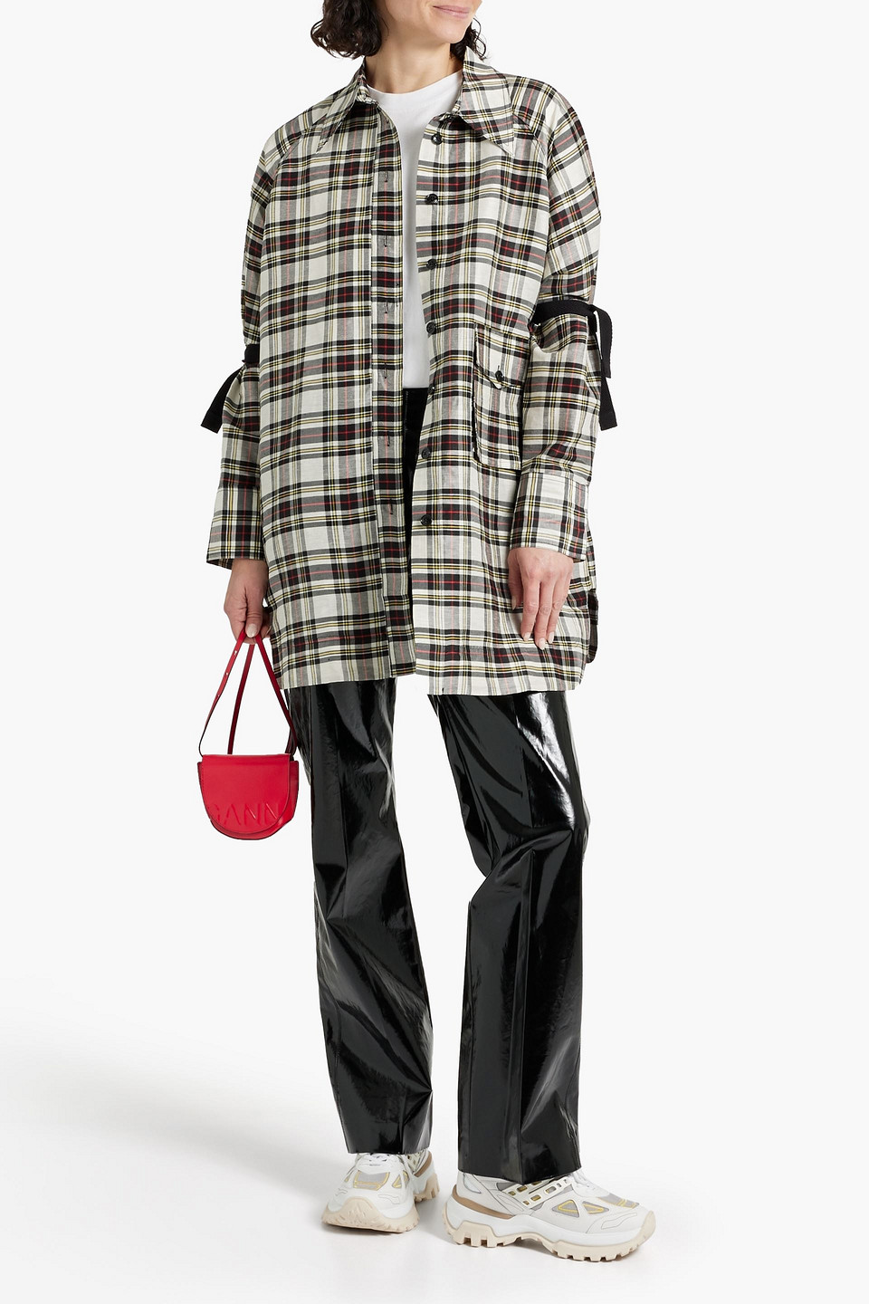 Ganni Checked Long-sleeve Shirt In Black