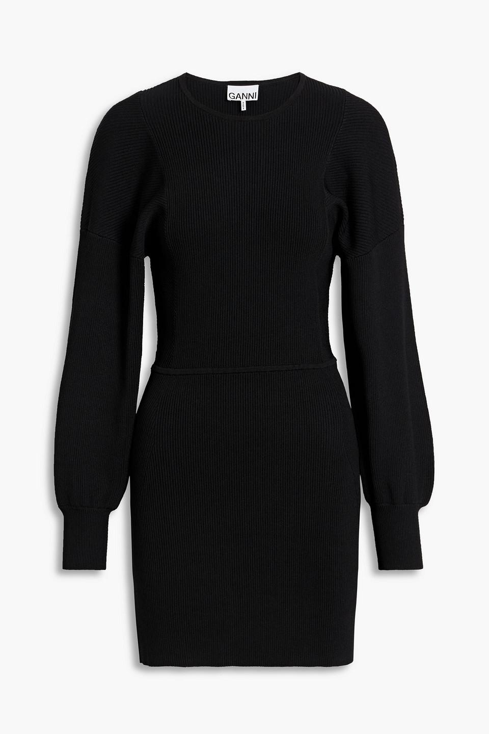 Ganni Stretch-knit Mini Dress In Black