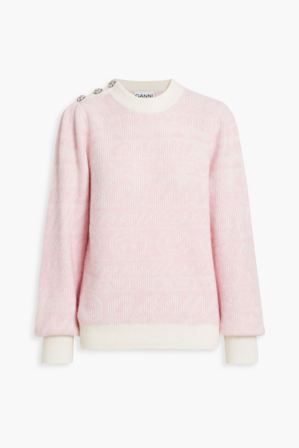 GANNI Crystal-embellished jacquard-knit sweater | Sale up to 70% off ...