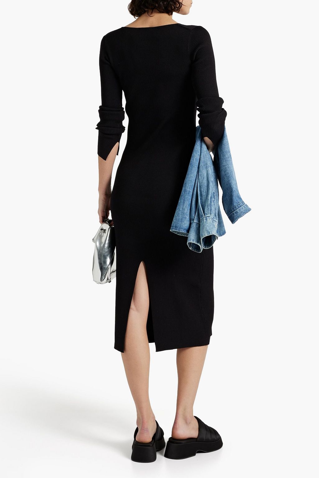 GANNI Ribbed-knit midi dress