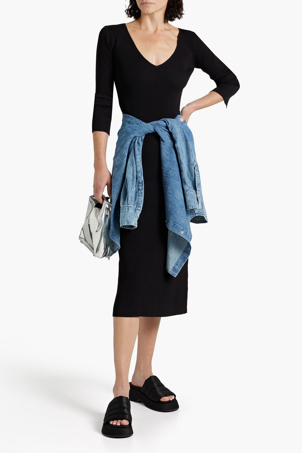 GANNI Ribbed-knit midi dress
