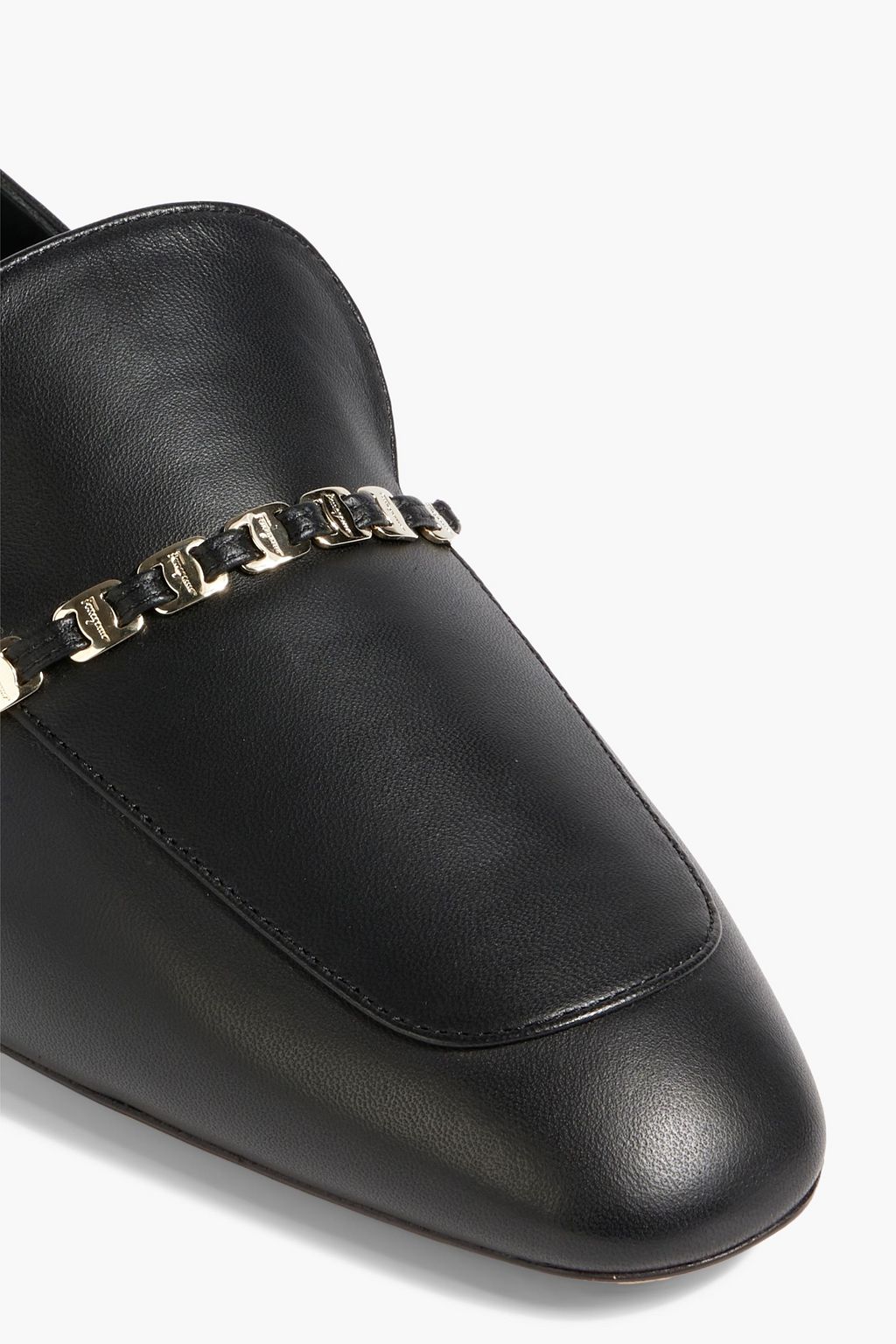 FERRAGAMO Tilos chain-trimmed leather loafers
