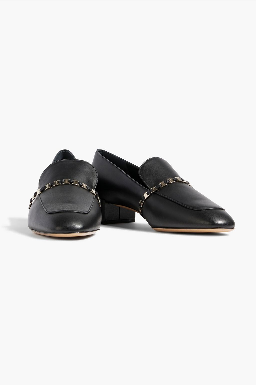 FERRAGAMO Tilos chain-trimmed leather loafers | Sale up to 70% off ...