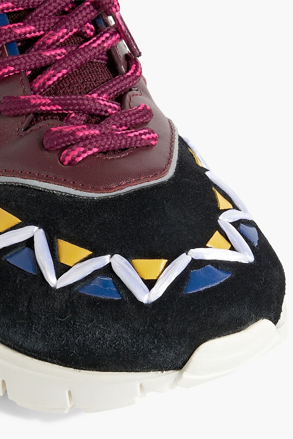 VALENTINO GARAVANI Embellished mesh, leather and suede sneakers