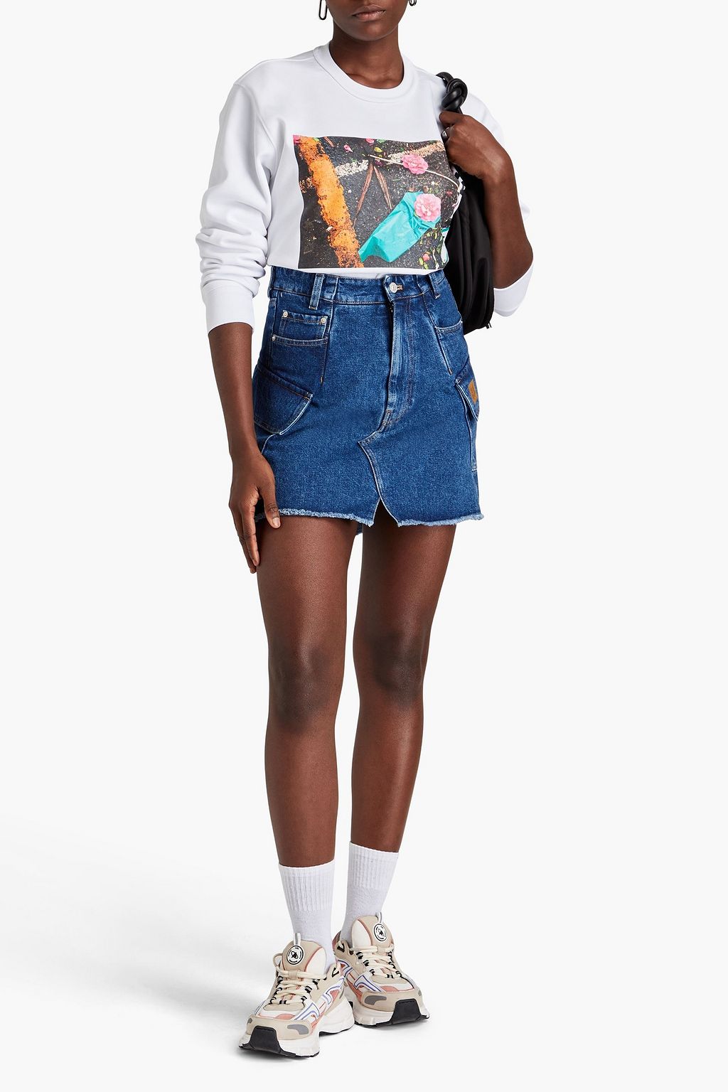 KENZO Frayed denim mini skirt