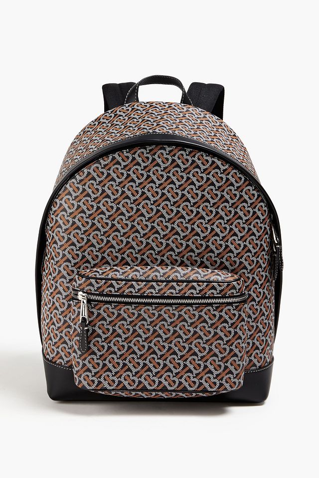 Logo-print faux textured leather backpack